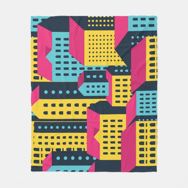 Abstract City Buildings Landscape Vintage Fleece Blanket (Front)