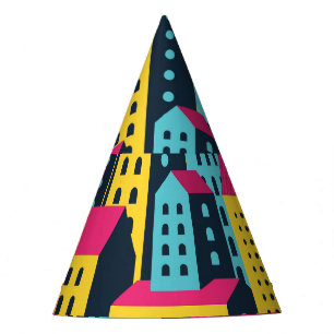 Abstract City Buildings Landscape Vintage Party Hat