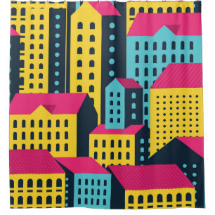 Abstract City Buildings Landscape Vintage Shower Curtain