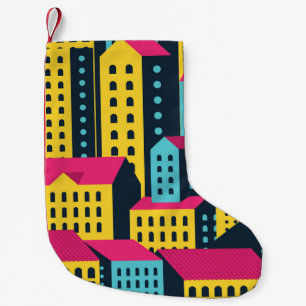 Abstract City Buildings Landscape Vintage Small Christmas Stocking