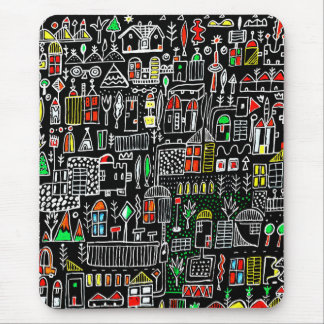 Abstract city whymsical art mouse pad