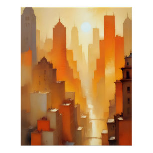 Abstract Cityscape Buildings Poster Background Art