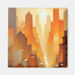 Abstract Cityscape Buildings Poster Background Art Magnet