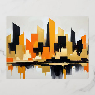 Abstract Cityscape Modern Architecture Background Foil Holiday Postcard