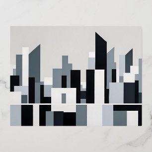 Abstract Cityscape Modern Architecture Background  Foil Holiday Postcard