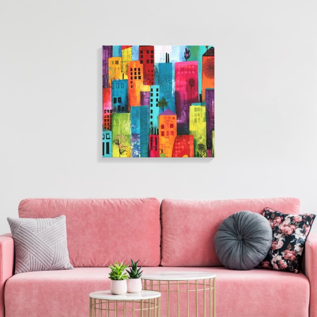 Abstract Cityscape Painting Canvas Print (Insitu(LivingRoom))