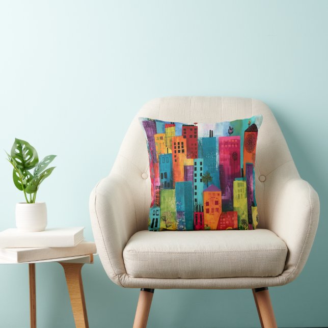 Abstract Cityscape Painting Cushion (Chair)