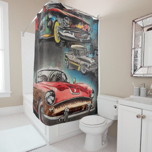 Abstract Classic Cars 1950s Shower Curtain (In Situ)