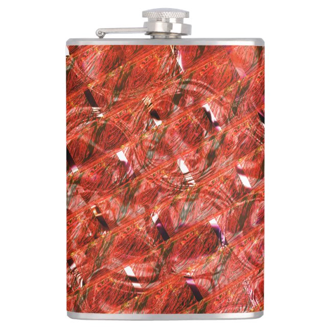 Abstract clear red with spots and crooked style hip flask (Front)