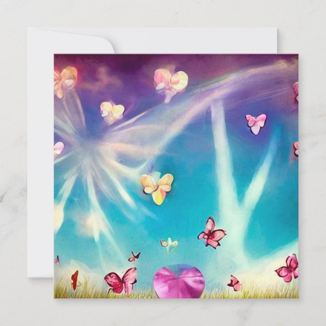 Abstract Clouds & Butterflies Invitation (Front)