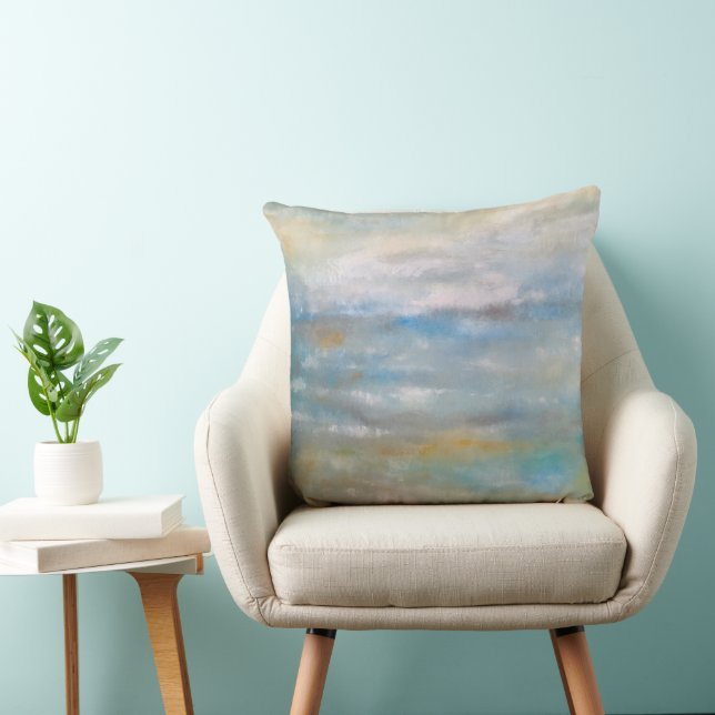 Abstract Coastal Beach Ocean Clouds Painting Throw Cushion (Chair)