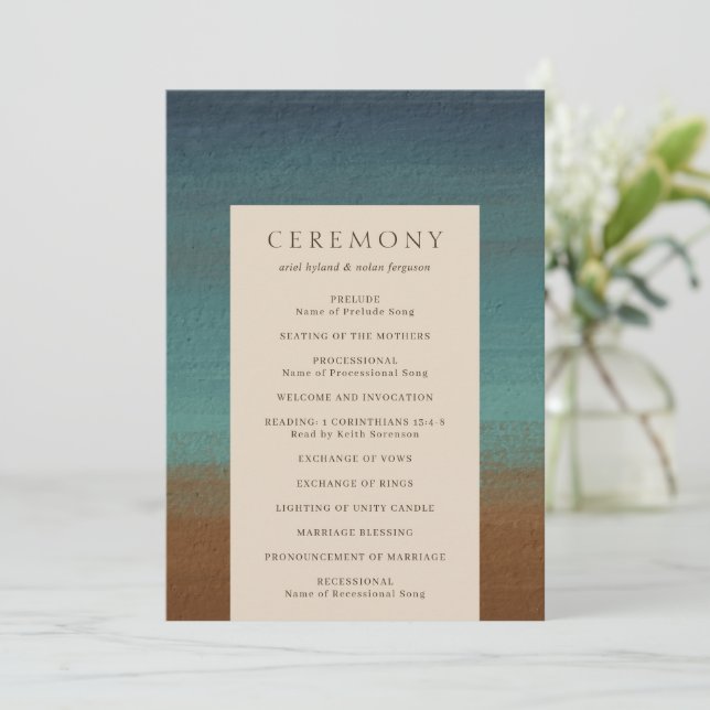 Abstract Coastal Chic Modern Wedding Programme (Standing Front)