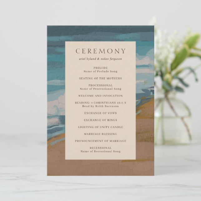 Abstract Coastal Chic Modern Wedding Programme (Standing Front)