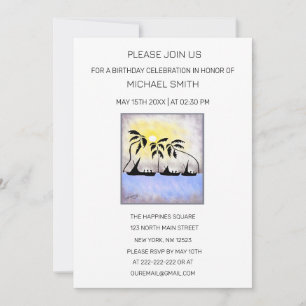 Abstract Coastal Full Moon Sailing Birthday  Invitation