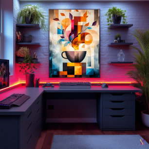 Abstract Coffee Art - Geometric Cup and Steam Poster