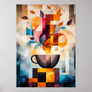Abstract Coffee Art - Geometric Cup and Steam Poster