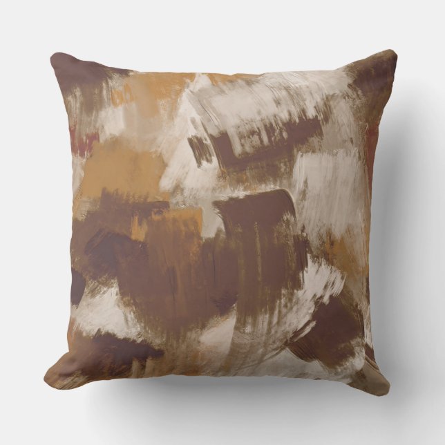 Abstract Coffee Colours Paint Strokes Cushion (Front)