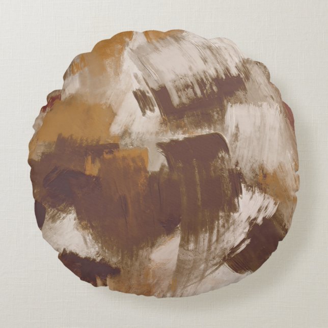 Abstract Coffee Colours Paint Strokes Round Cushion (Front)