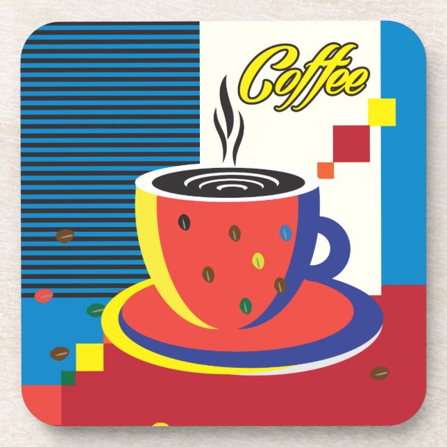 Abstract Coffee Cup" Pop Art Trendy Stylish RETRO Coaster (Front)