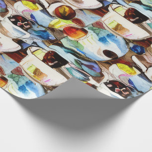 Abstract Coffee Cups Watercolor Pattern Wrapping Paper