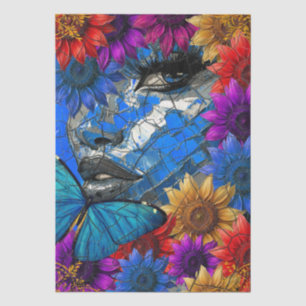 Abstract Collage Girl's Face Florals Butterfly Tissue Paper