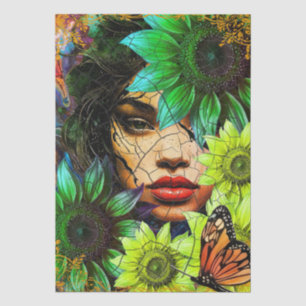 Abstract Collage Girl's Face Florals Butterfly Tissue Paper