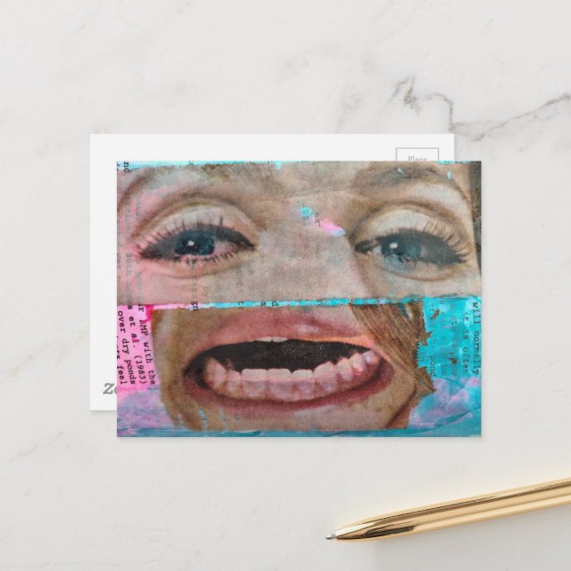 abstract collage with a eyes and mouth from 1968 postcard (Front/Back In Situ)