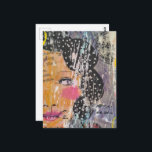abstract collage with face  postcard<br><div class="desc">A colorful mixed media collage with a face</div>