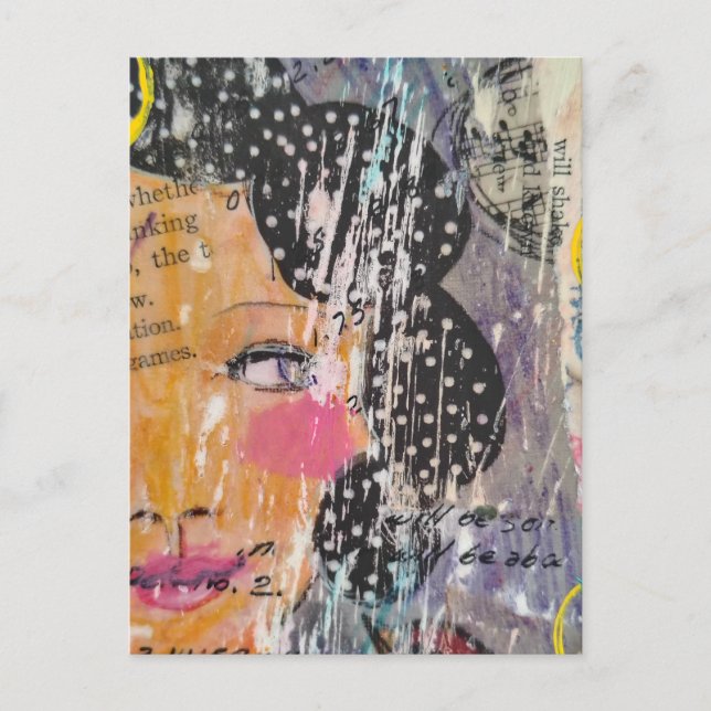 abstract collage with face words and polka dots postcard (Front)