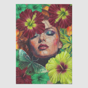 Abstract Collage Woman's Face Florals Butterfly Tissue Paper