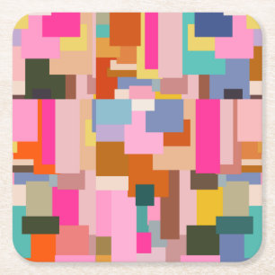 Abstract Color Block Mid Century Modern Geometric Square Paper Coaster