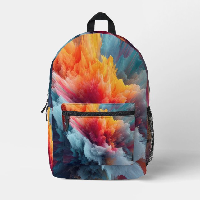 Abstract Color Explosion Contemporary Art  Printed Backpack (Front)