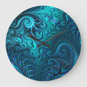 Abstract Colorful Blue & Teal Spiral Pattern Large Clock