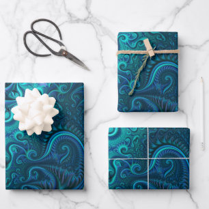 Abstract Colorful Blue & Teal Spiral Pattern  Wrapping Paper Sheet