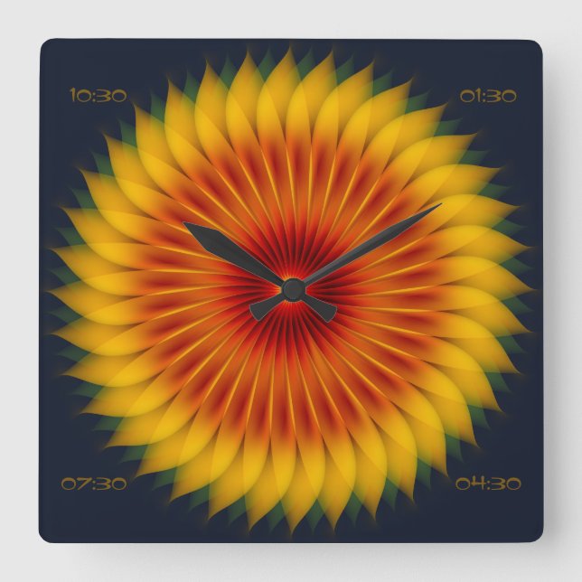 ABSTRACT COLORFUL BRIGHT SUNFLOWER PATTERN SQUARE WALL CLOCK (Front)