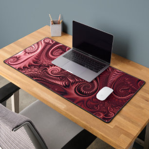 Abstract Colorful Burgundy Carmine Spiral Pattern Desk Mat