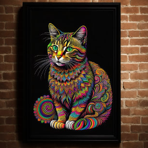Abstract Colorful Drawing of A Cat  2:3 Poster