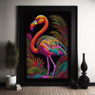 Abstract Colorful Drawing of A Flamingo 2:3 Poster