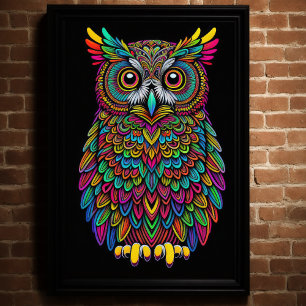 Abstract Colorful Drawing of An Owl 2:3 Poster