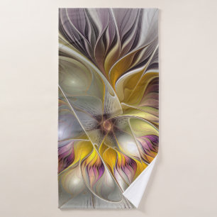 Abstract Colorful Fantasy Flower Modern Fractal Bath Towel
