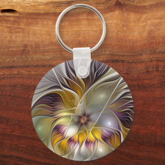 Abstract Colorful Fantasy Flower Modern Fractal Key Ring (Front)