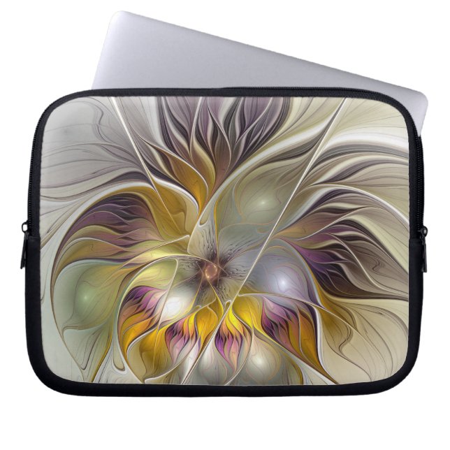 Abstract Colorful Fantasy Flower Modern Fractal Laptop Sleeve (Front)