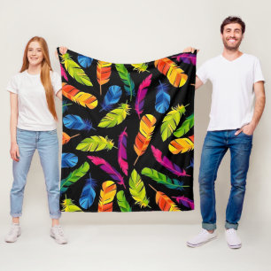 Abstract colorful feather explosion fleece blanket