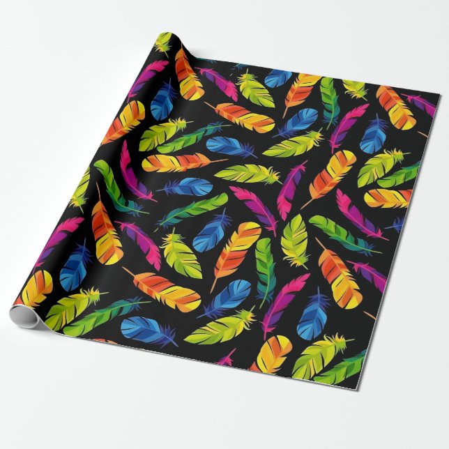 Abstract colorful feather explosion wrapping paper (Unrolled)