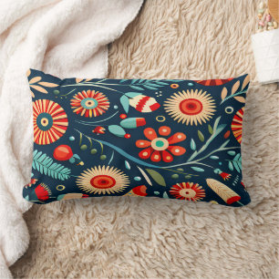  Abstract Colorful Flowers and Leaves Pattern Lumbar Cushion