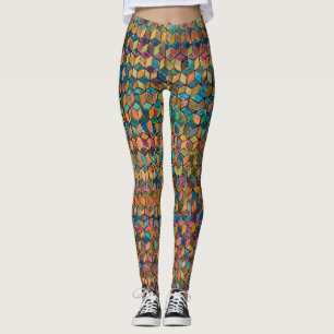Abstract Colorful Geometric Patchwork Leggings