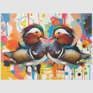 Abstract Colorful Mandarin Ducks Couple Decoupage Tissue Paper