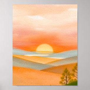 Abstract Colorful Mountain Landscape Illustration  Poster
