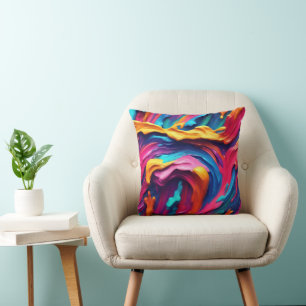 Abstract Colorful Paint Strokes Cushion