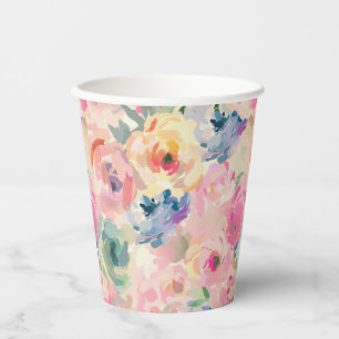 Abstract Colorful Pastel Flowers Floral Pattern Paper Cups